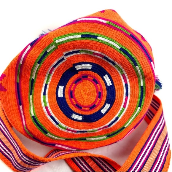 Wayuu Mochila Colombian Handbag Bucket Style Gaza Palete Bright Orange Brand New - Picture 9 of 16